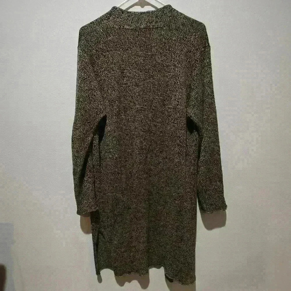 Eileen Fisher Long Cardigan Sweater Small Wool Linen Gray Black Cozy Chic - Picture 4 of 9